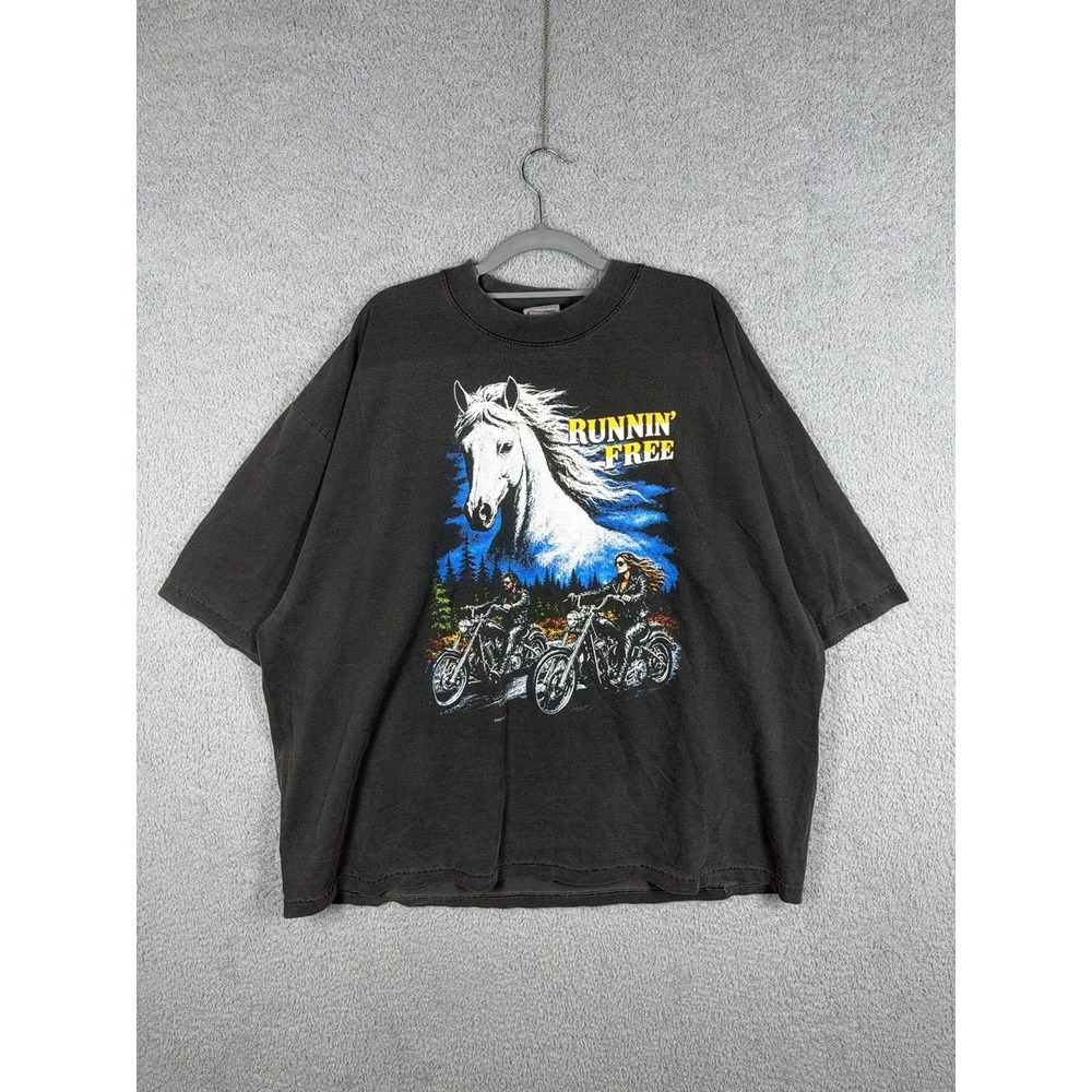 Babatees Runnin' Free Horse Motorcycle T-Shirt L Oversized Shaka-Wear Faded